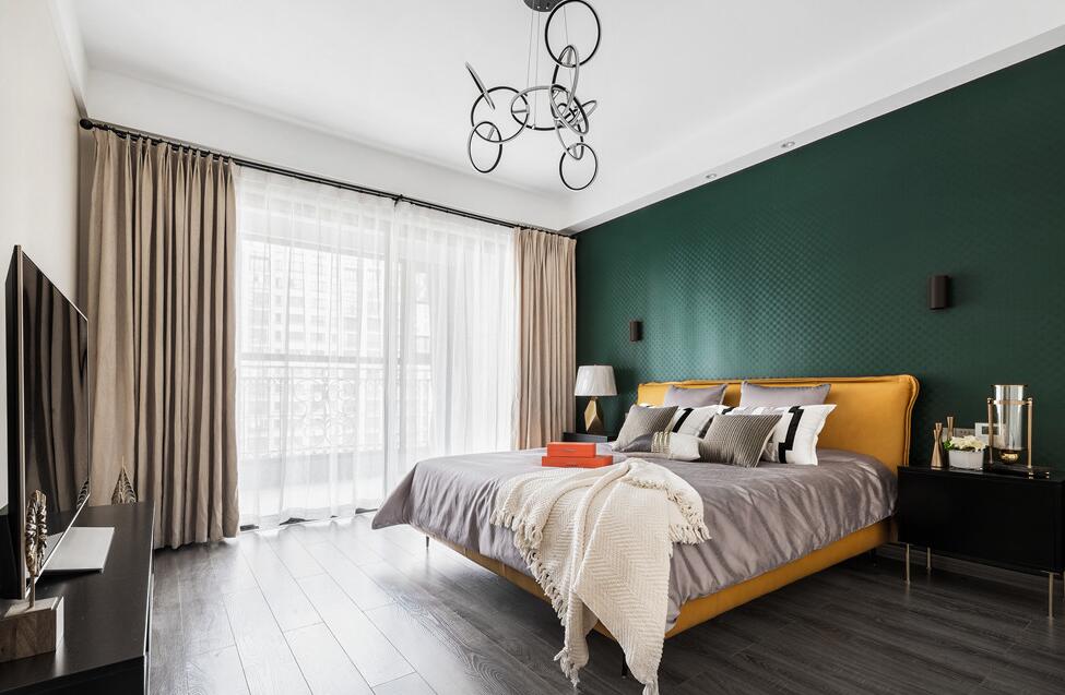 100平方家装卧室绿色墙面设计图片一览