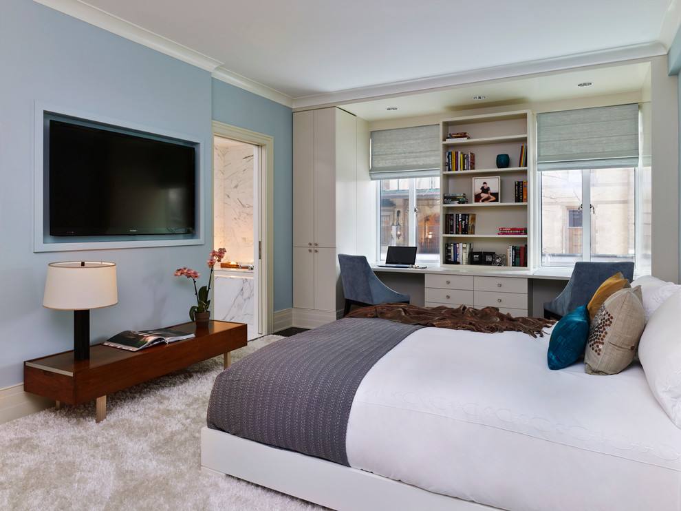 130平方美式卧室白色地毯装修设计图