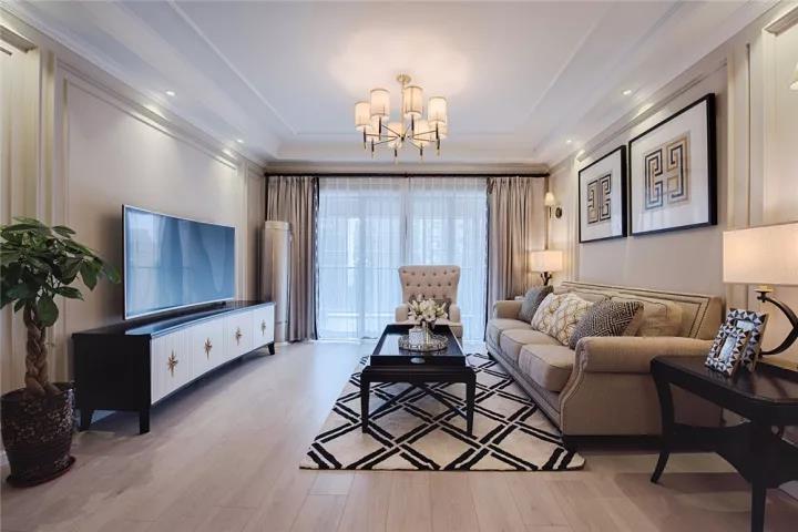 136平米现代美式风格三居住宅客厅设计图片