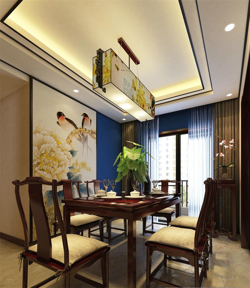 140平新中式风格四居室餐厅吊顶装修效果图