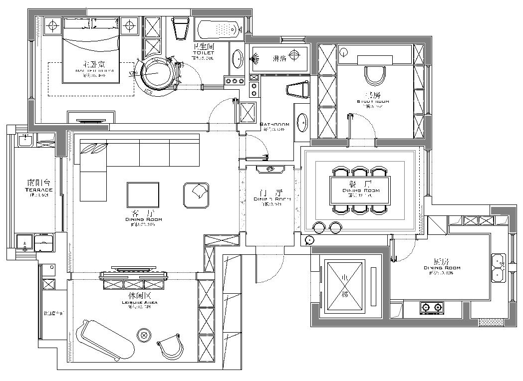 141平米三居室户型设计图