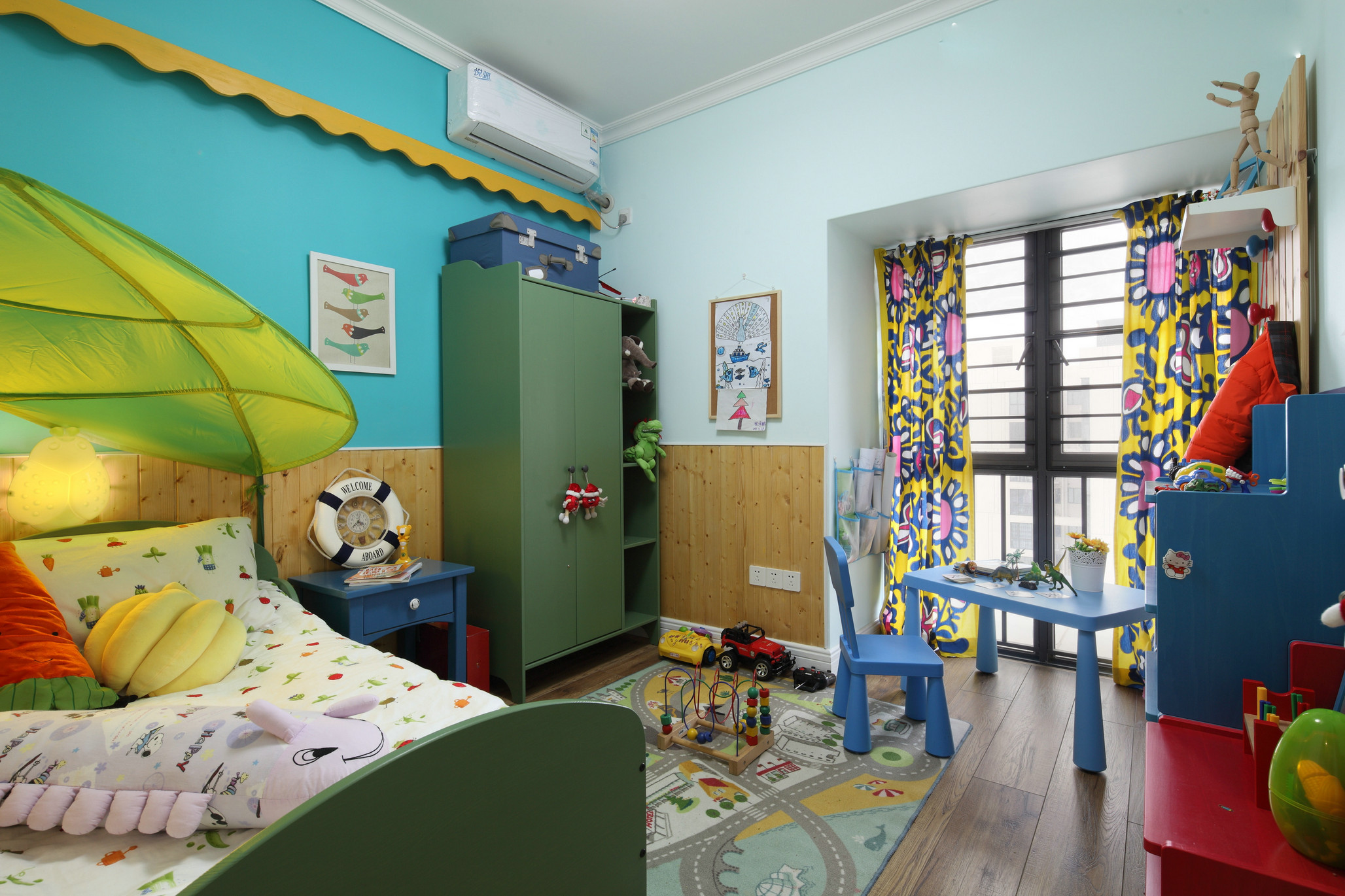 149平米房子儿童房绿色衣柜装修效果图