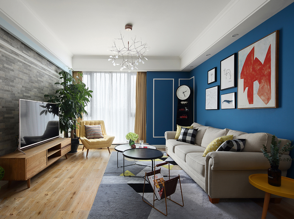 152平米四室两厅室内蓝色背景墙装修效果图大全