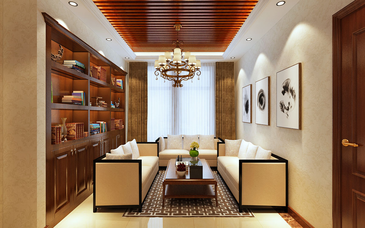 经典美式别墅会客厅装修设计效果图
