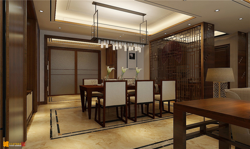 现代中式风格别墅餐厅整体装饰装修设计图片
