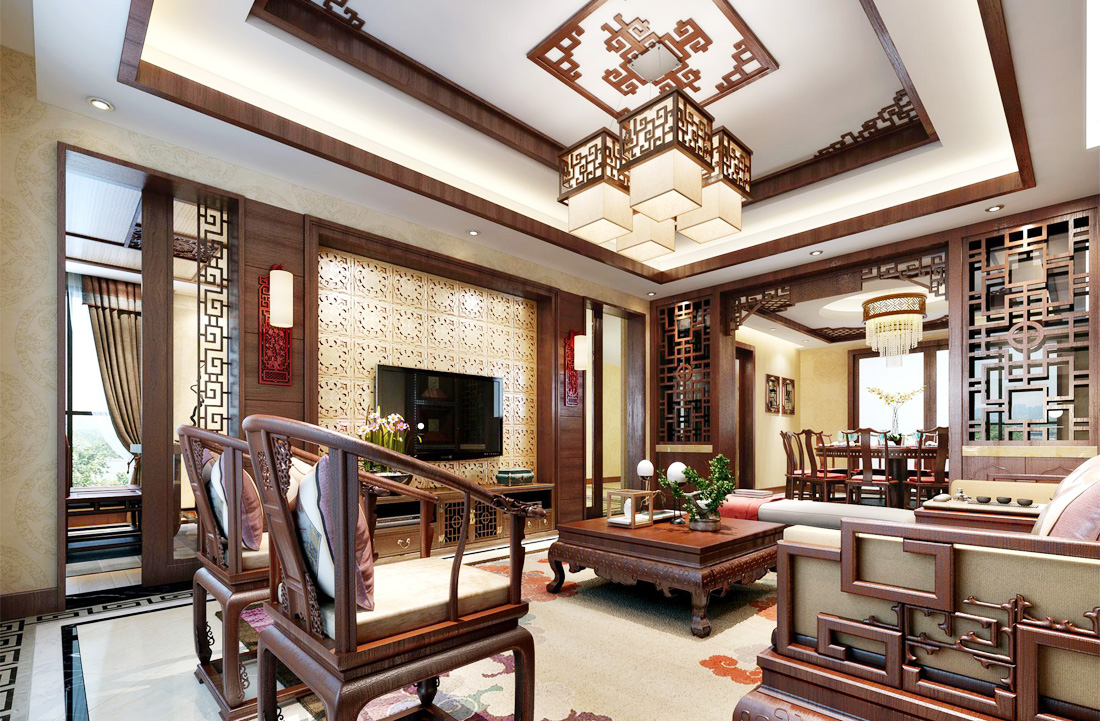 中式豪华别墅家具客厅装修效果图片