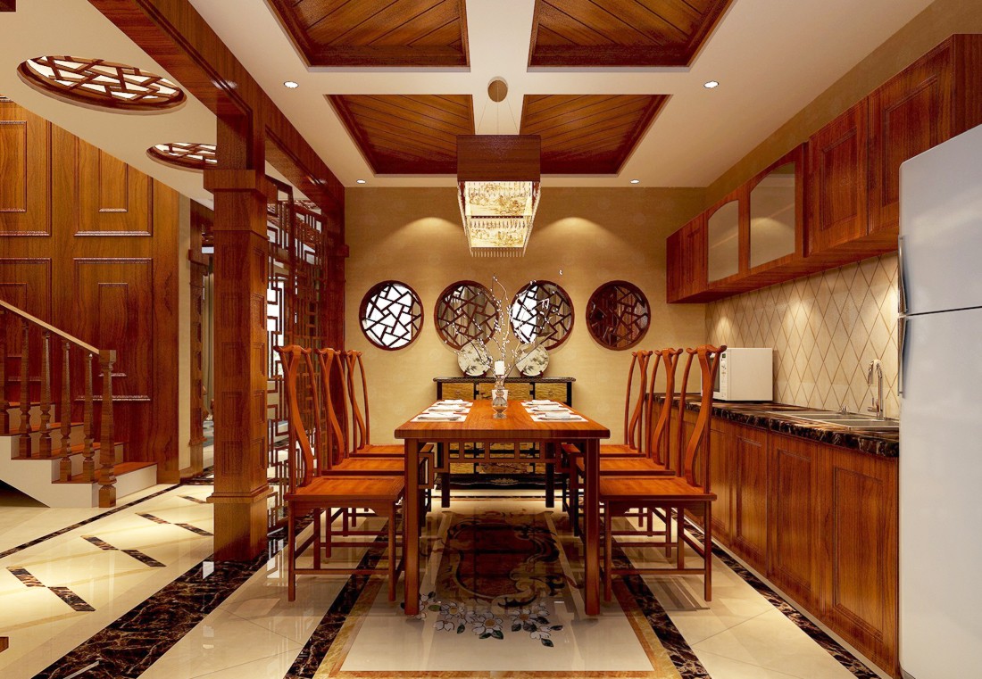 中式家装别墅餐厅家具装修效果图片