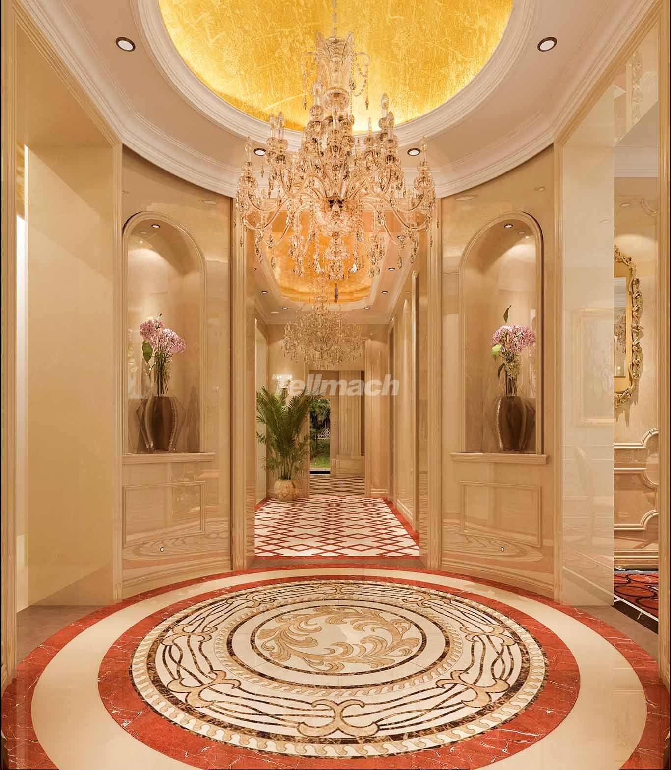 法式特色别墅大厅水晶吊灯装饰装修效果图片