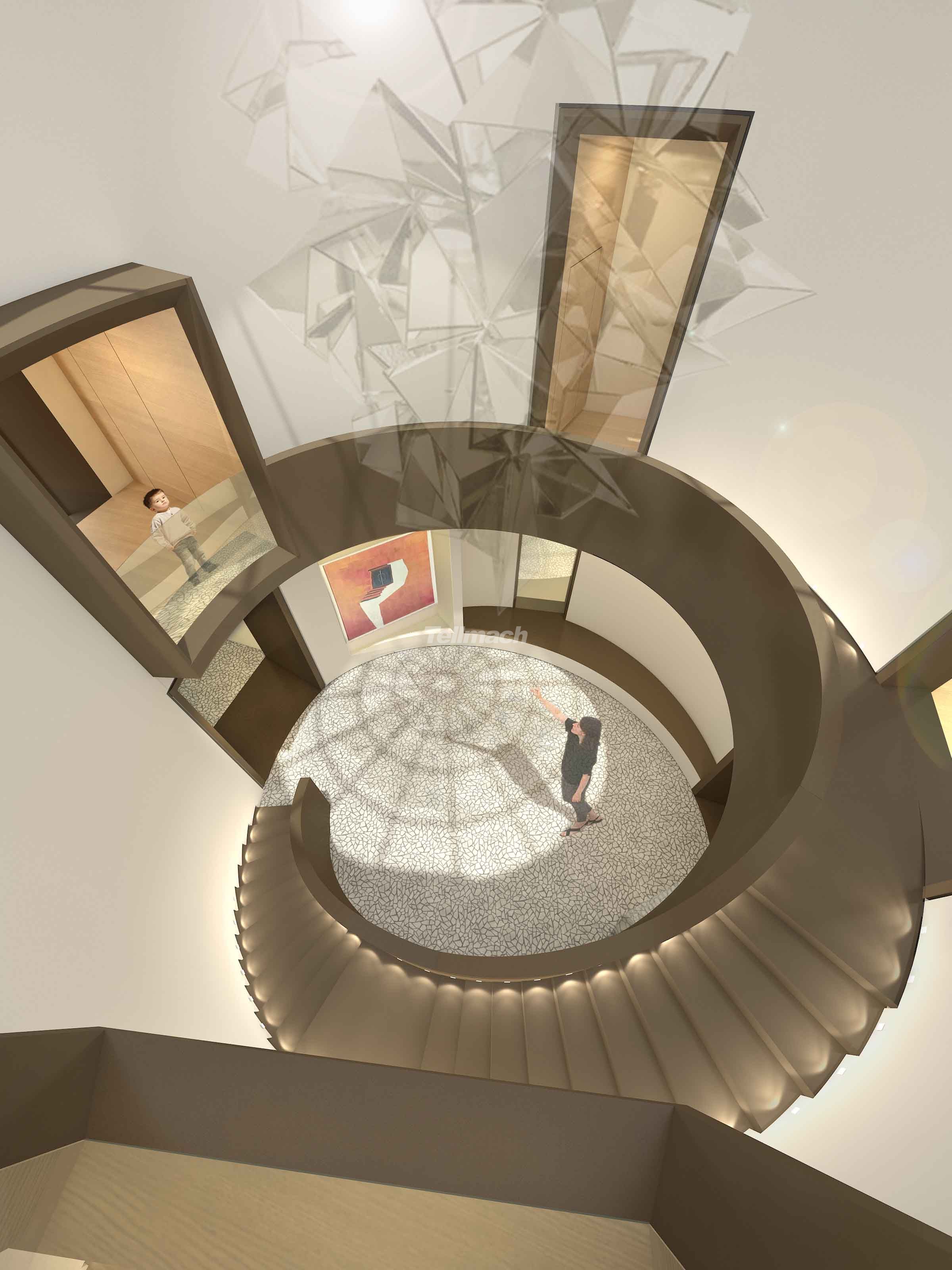现代别墅室内木制旋转楼梯装修设计图片