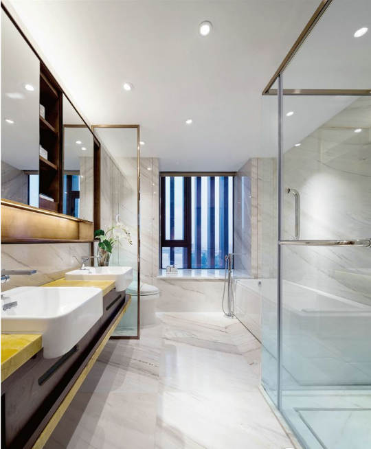 现代新中式别墅卫浴间隔断设计装修效果图片