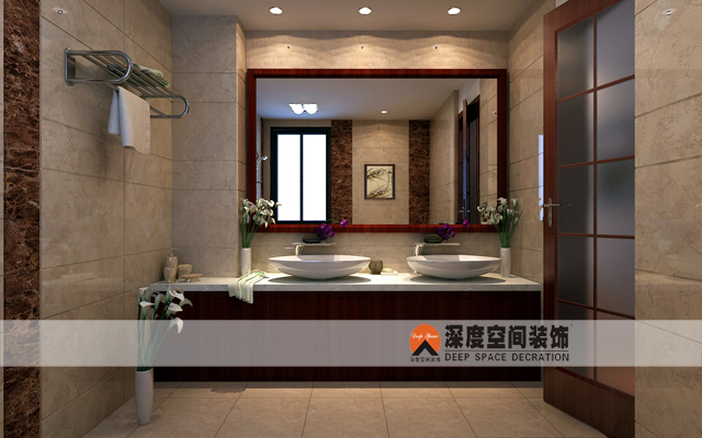 新中式风格别墅卫生间瓷砖墙装修效果图