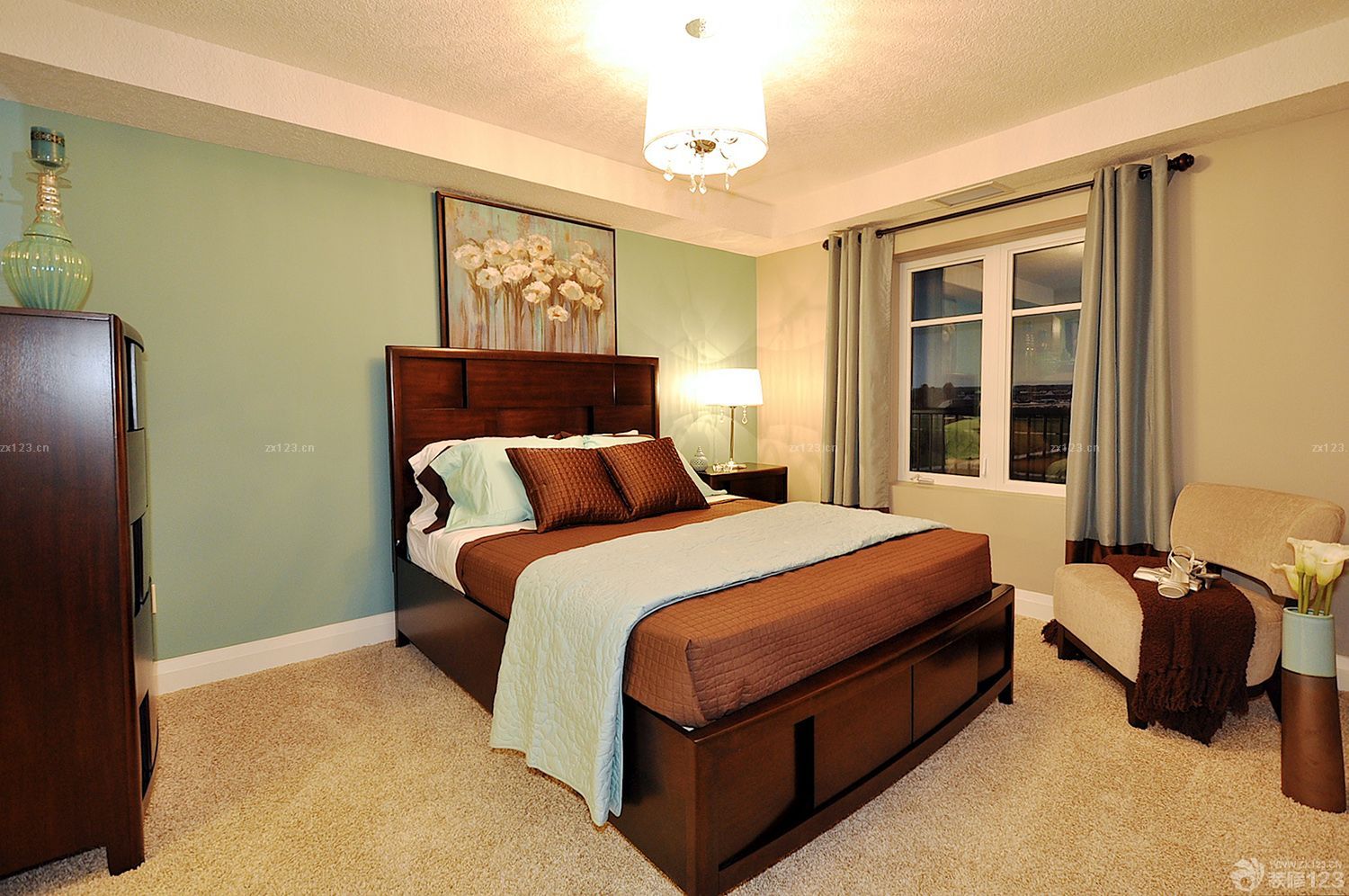 安置房60平方简装卧室实木床效果图
