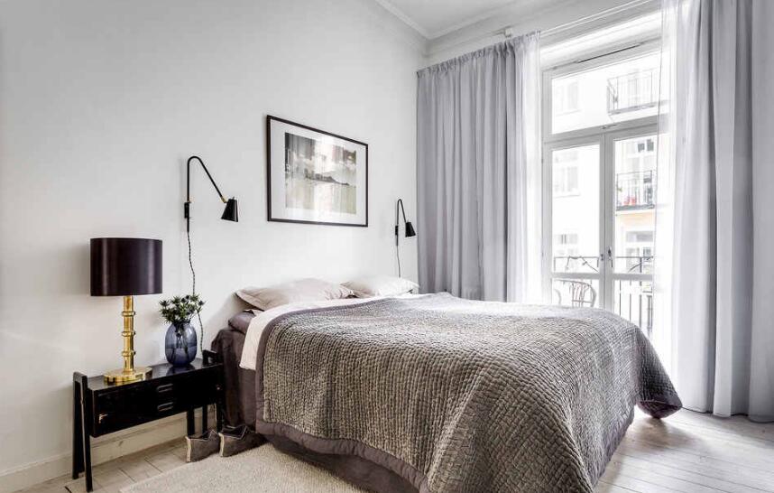 北欧卧室灰色窗帘设计效果图图片