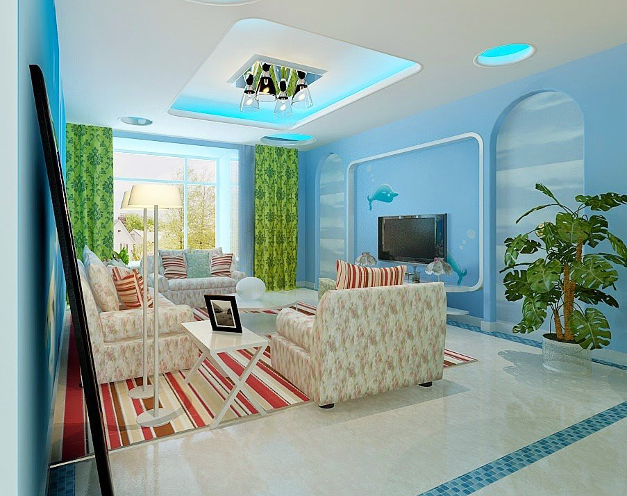 别墅地中海风格客厅电视背景墙效果图片