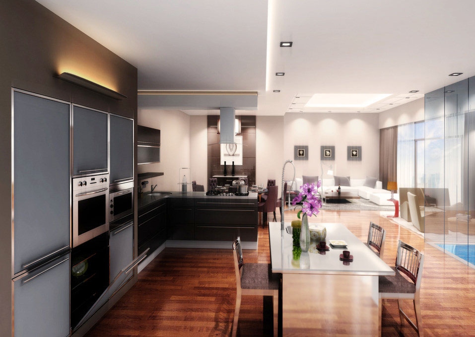 别墅室内厨房与客厅隔断设计装修效果图片