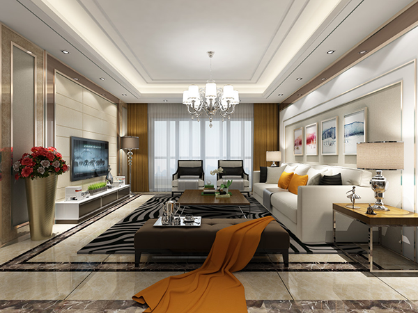 东方国际社区现代简约120平三居室客厅装修案例