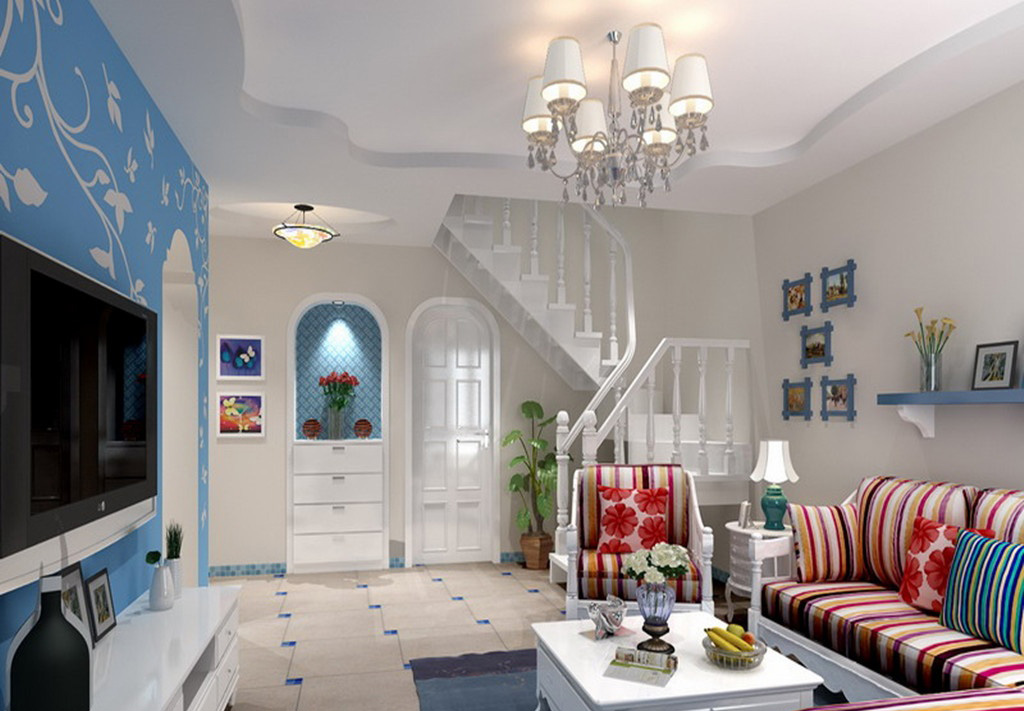 地中海风情复式别墅客厅设计效果图
