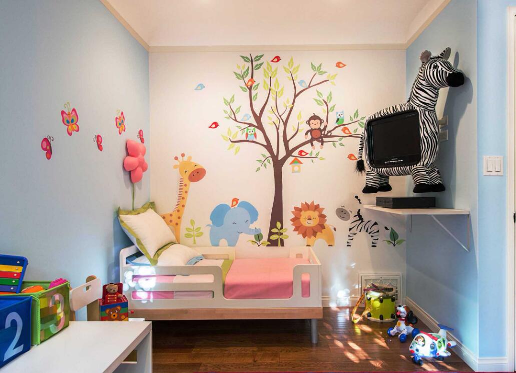 儿童房背景墙彩绘背景墙布置图片