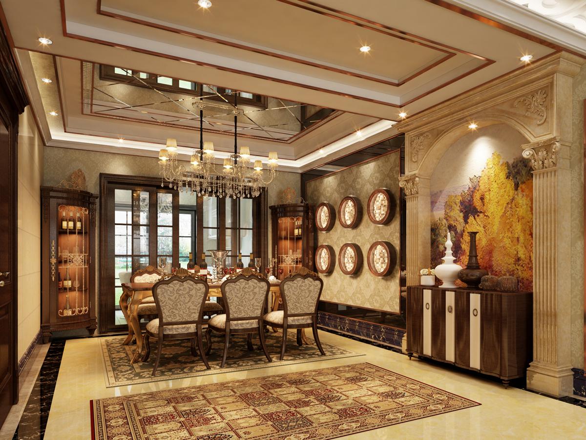 中邦上海城2_现代餐厅镜面背景墙装修设计效果图 – 设计本装修效果图
