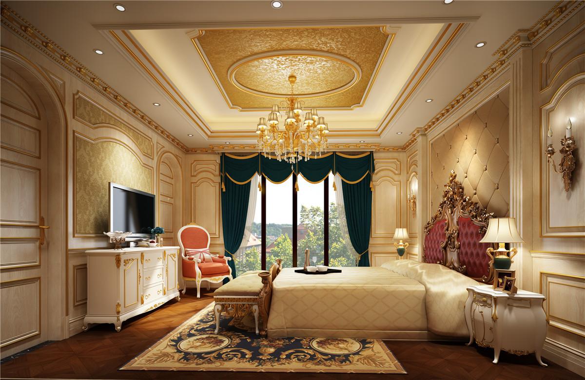 法式风格别墅卧室金色吊顶装修效果图片