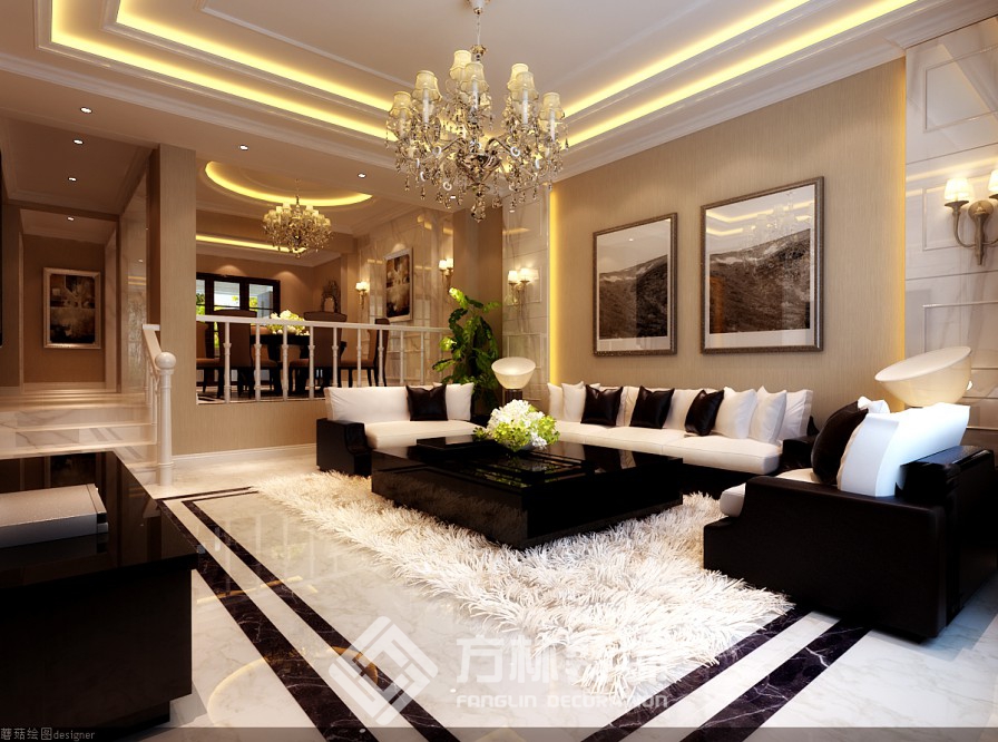港式别墅客厅白色地毯装修效果图片