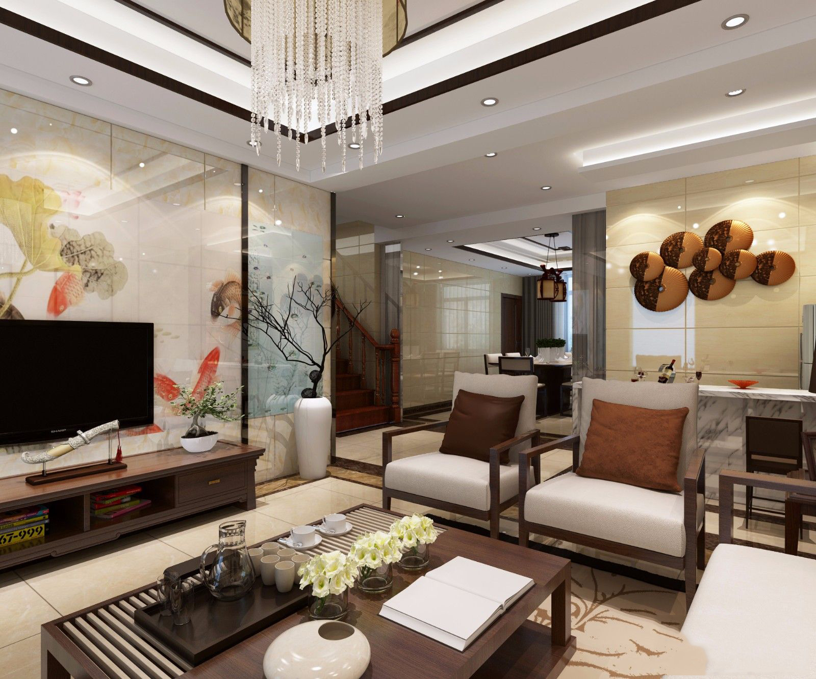 汉城240平米别墅中式风格客厅装修效果图