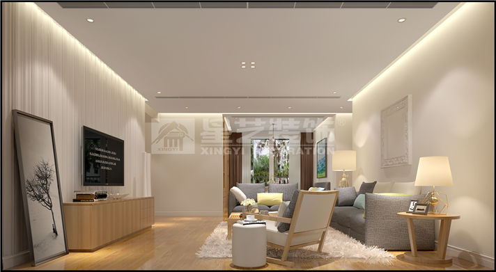 华发新城155平米三居室现代风格装修客厅效果图