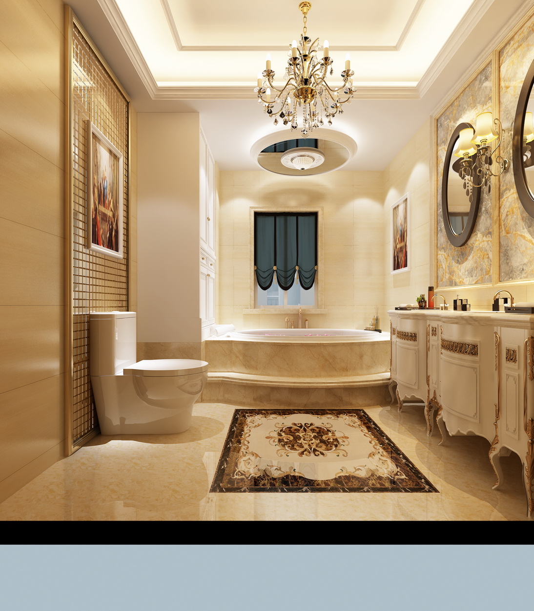 欧式奢华别墅浴室浴缸装修效果图片_别墅设计图