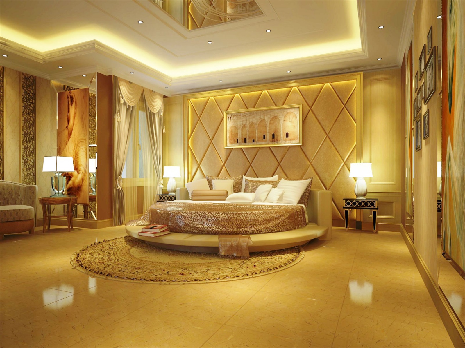 欧式时尚卧室圆床装修设计效果图 – 设计本装修效果图