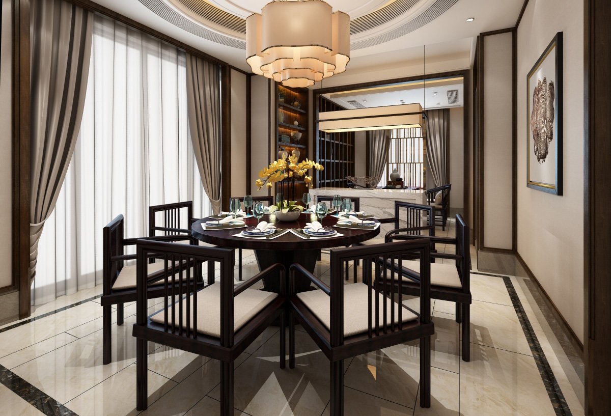 新中式餐厅室内设计效果图高清图片下载-正版图片500591835-摄图网