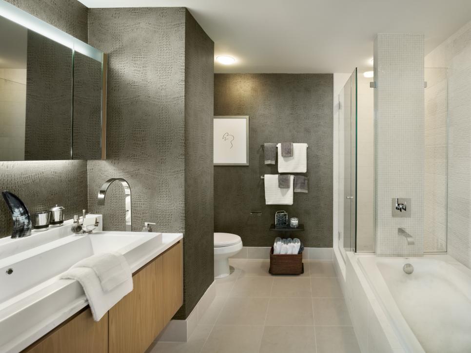 简约风格家庭卫浴间灰色背景墙装饰效果图片