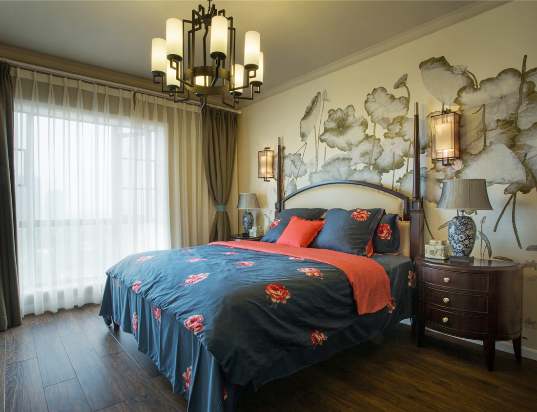 简约中式风格卧室家居壁纸装饰装修效果图片 别墅设计图