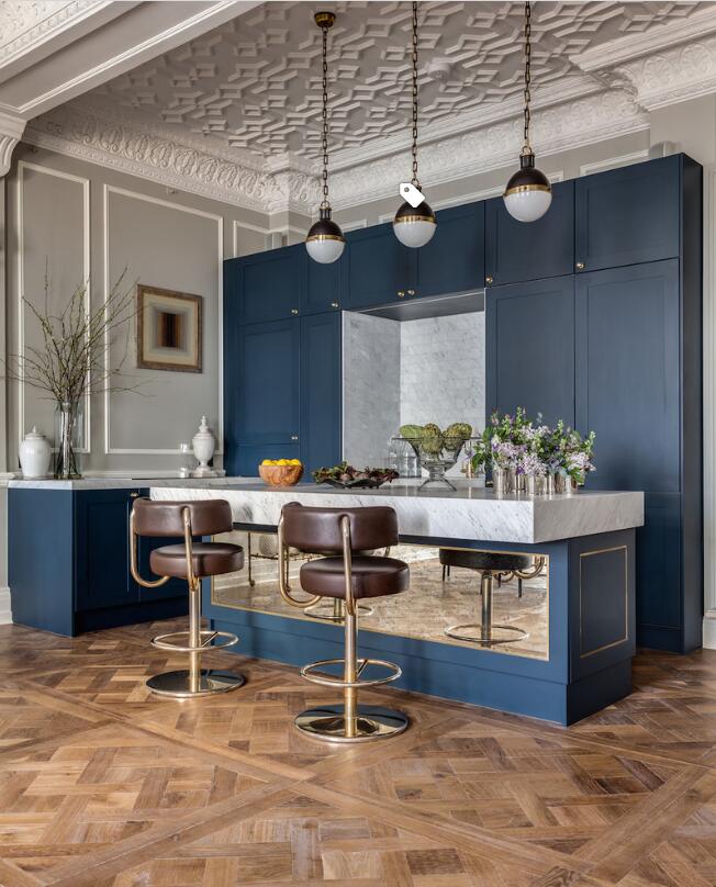 开放式家居厨房蓝色橱柜设计图片
