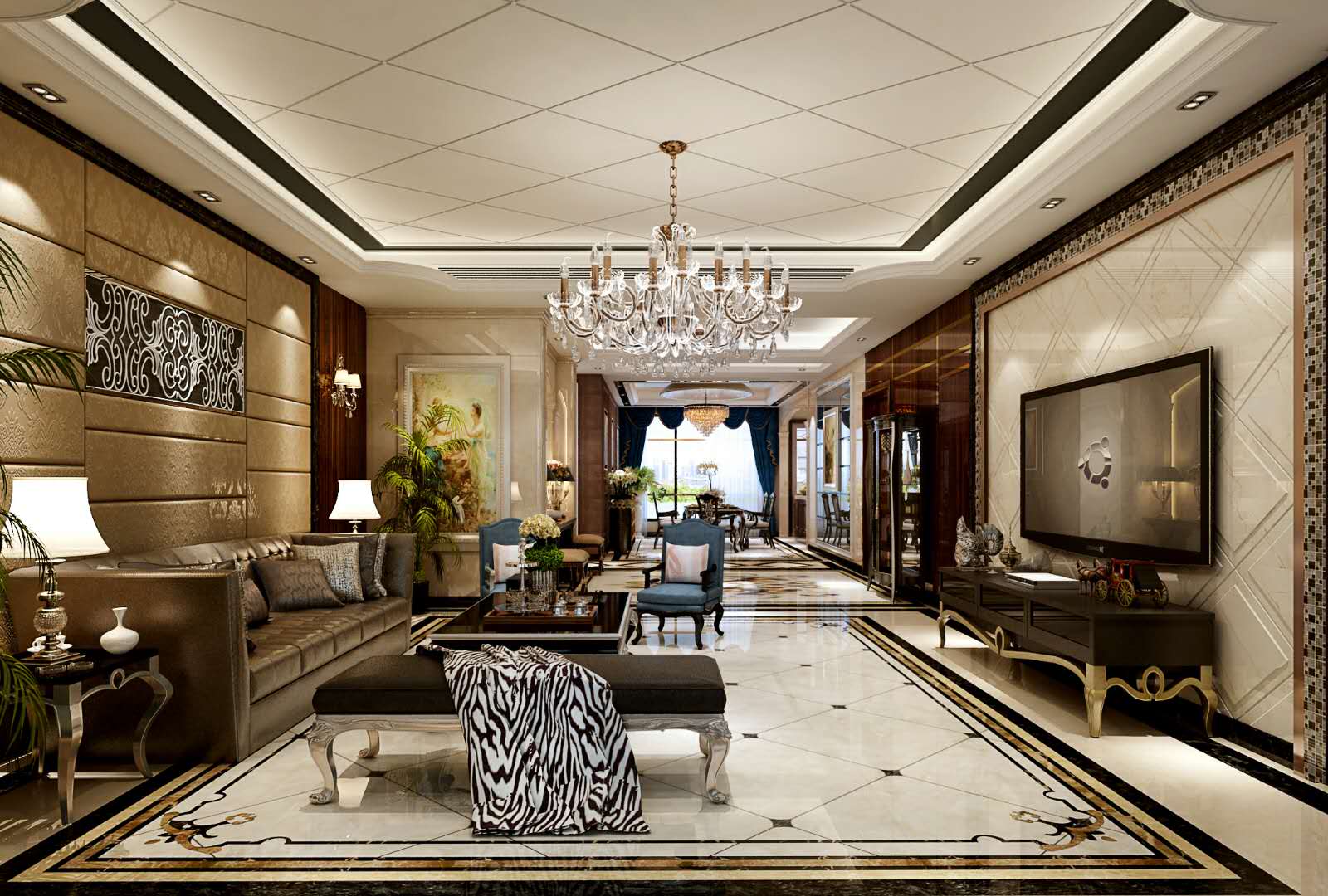 凯佳尊品国际143平米现代美式客厅装修效果图