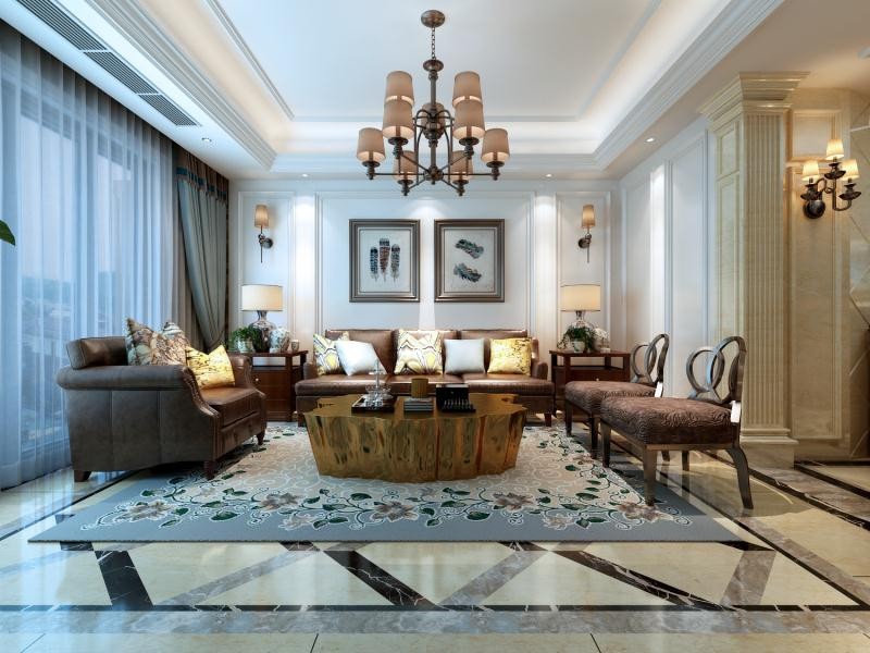 绿城玫瑰园美式180平四居室客厅装修案例