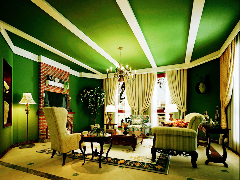 美式别墅客厅墙面颜色装修效果图片