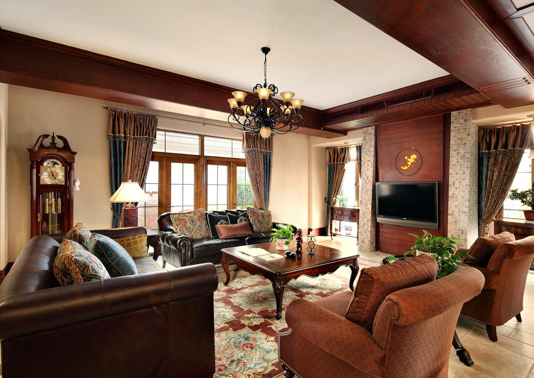美式二层别墅客厅沙发椅子装修效果图片