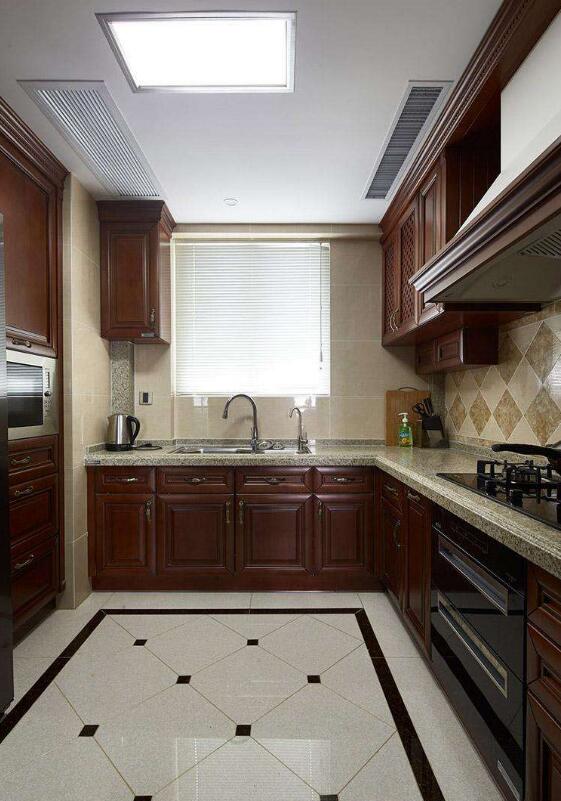 美式风格家用厨房地板瓷砖设计装修图片