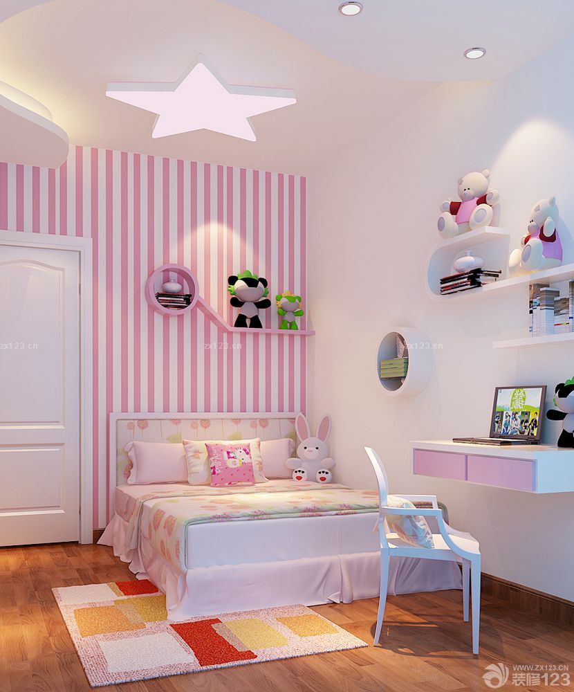 女孩温馨卧室壁纸颜色搭配效果图片