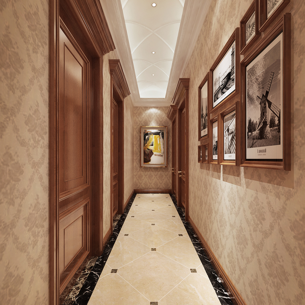 欧式别墅建筑风格室内走廊过道背景墙设计图片