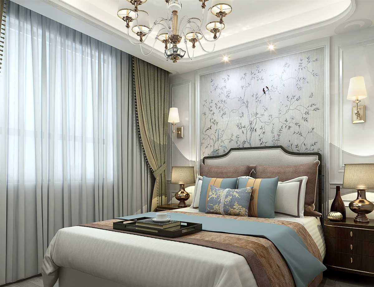 欧式风格主卧室床头背景墙壁灯设计效果图