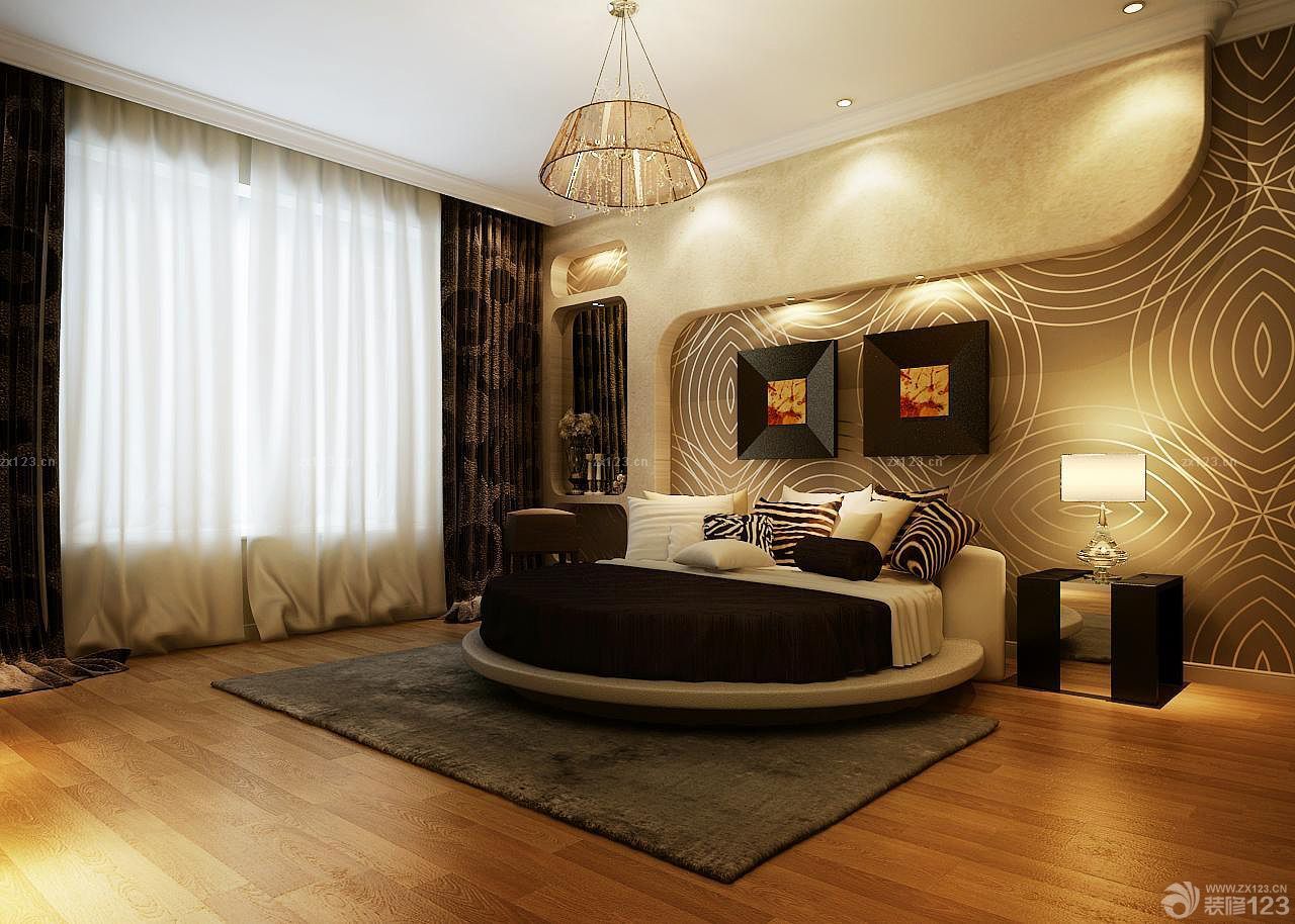 欧式浪漫风格卧室装修效果图白色圆形床装饰设计_蛙客网viwik.com