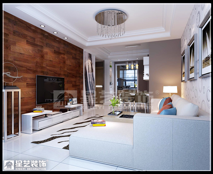 青水湾121平米三居室现代简约风格客厅装修效果图