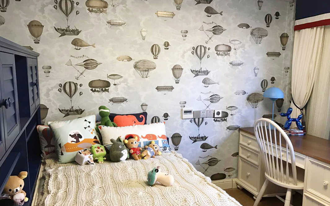 奢华别墅儿童卧室卡通壁纸装修效果图片