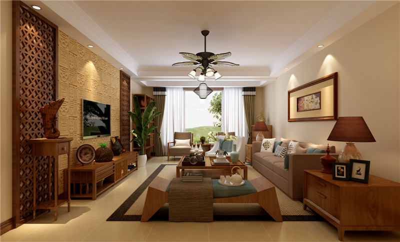 世华龙樾160㎡东南亚平层客厅装修效果图