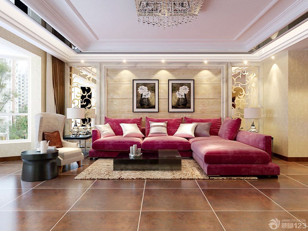小户型客厅转角沙发装修设计图片_装信通网效果图