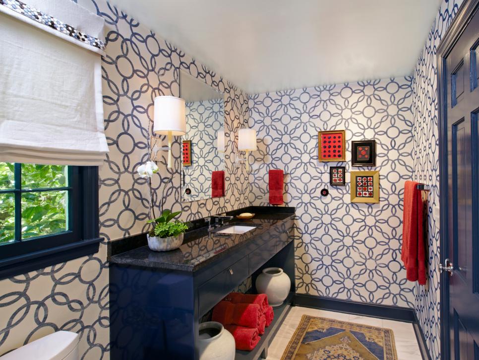时尚小复式家庭卫浴室壁纸墙设计图片