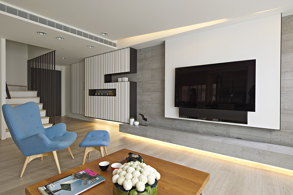 现代别墅25平米客厅电视墙家装设计效果图