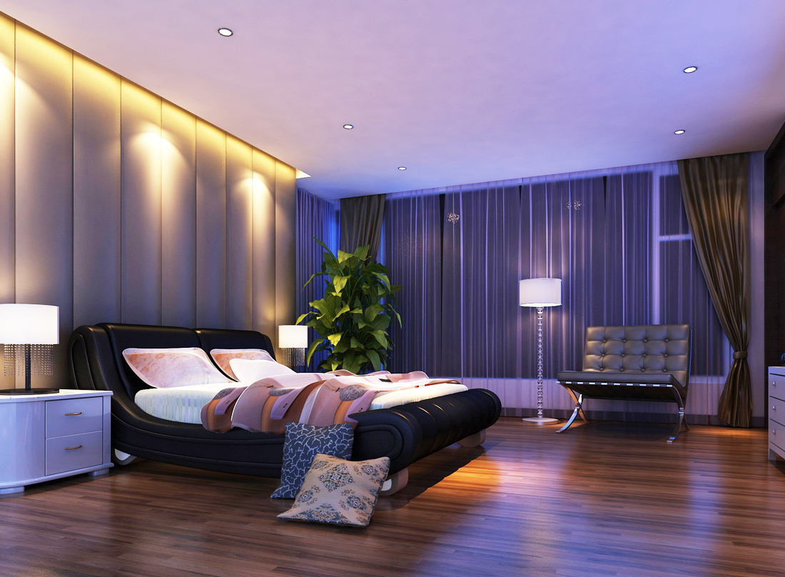 现代别墅高档卧室双人床装修效果图片