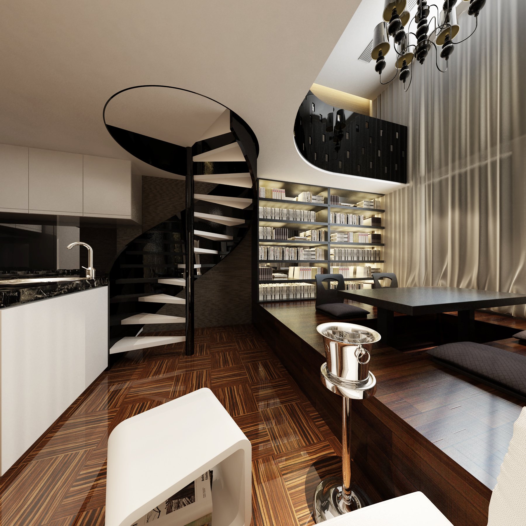 现代风格46平米单身公寓室内地台设计图片